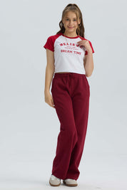 Pantalón Buzo Niña Wide Leg Burdeo