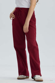 Pantalón Buzo Niña Wide Leg Burdeo