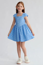 Vestido Niña Liso Print Celeste