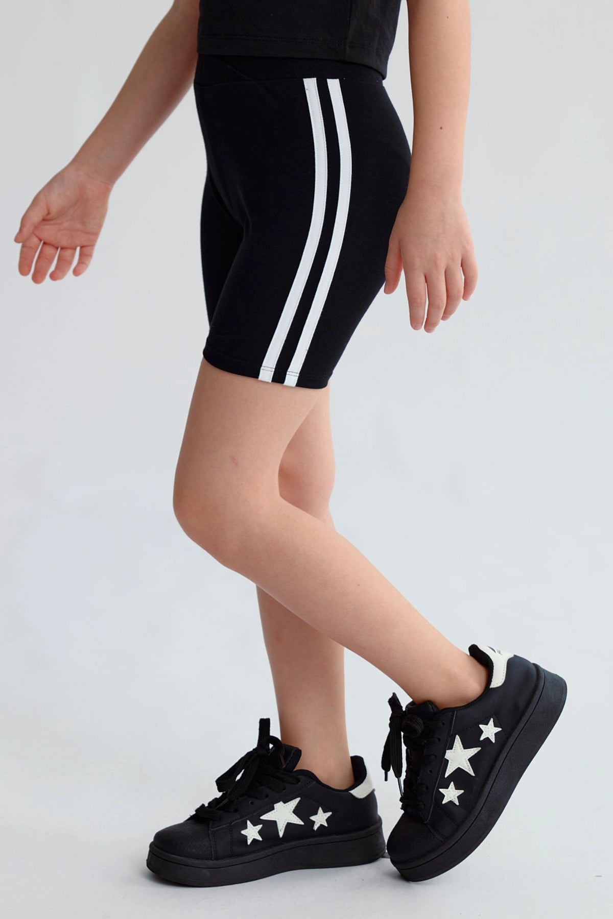 Calza Niña Biker Rayas Negro