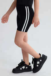 Calza Niña Biker Rayas Negro