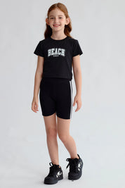 Calza Niña Biker Rayas Negro