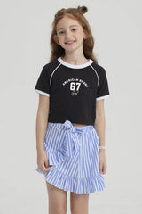 Polera Niña Rib Contraste Negro
