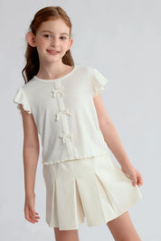 Polera Niña Con Lazos Beige