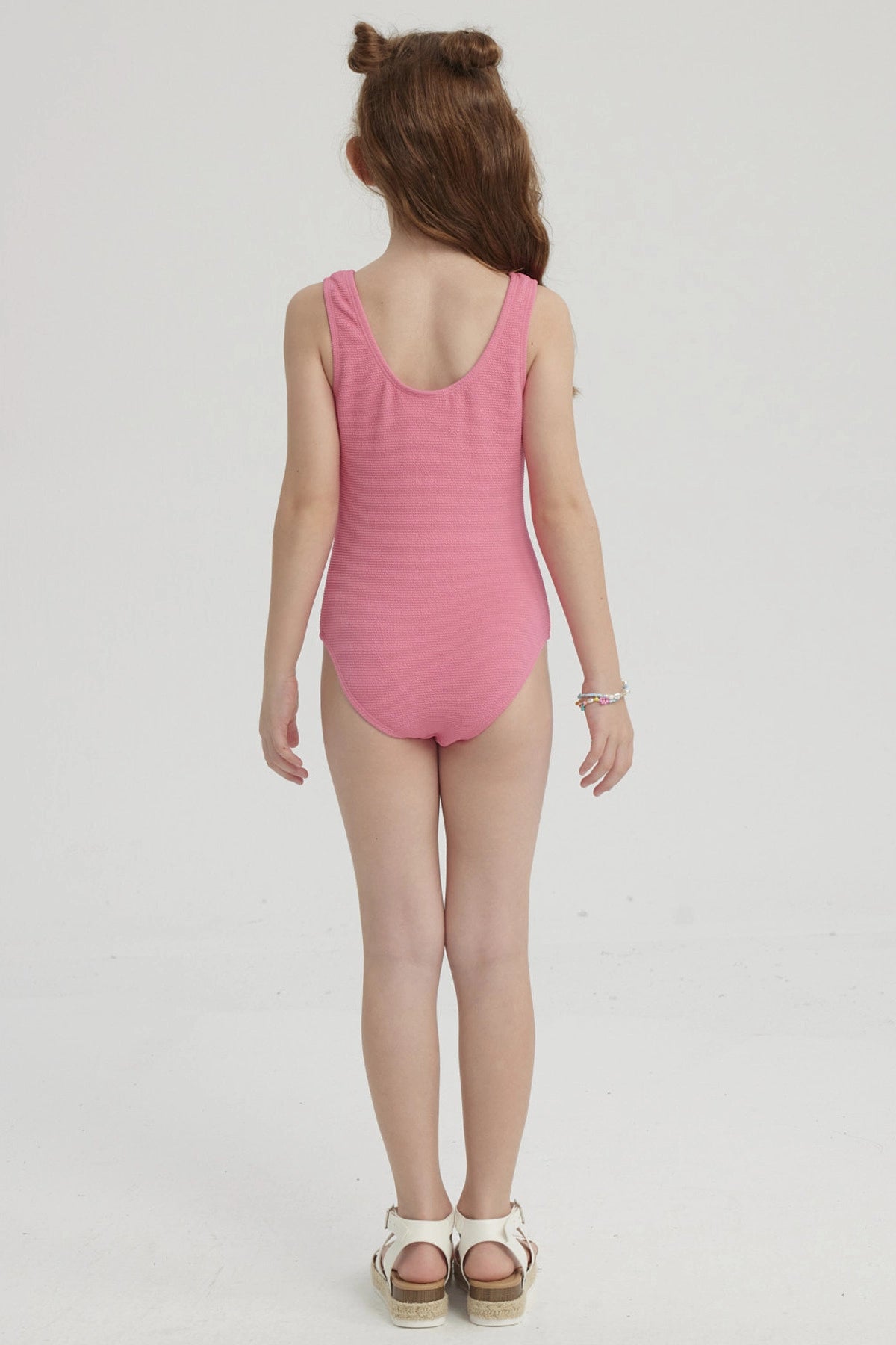Traje de Baño Niña Liso Con Mostacilla Fucsia