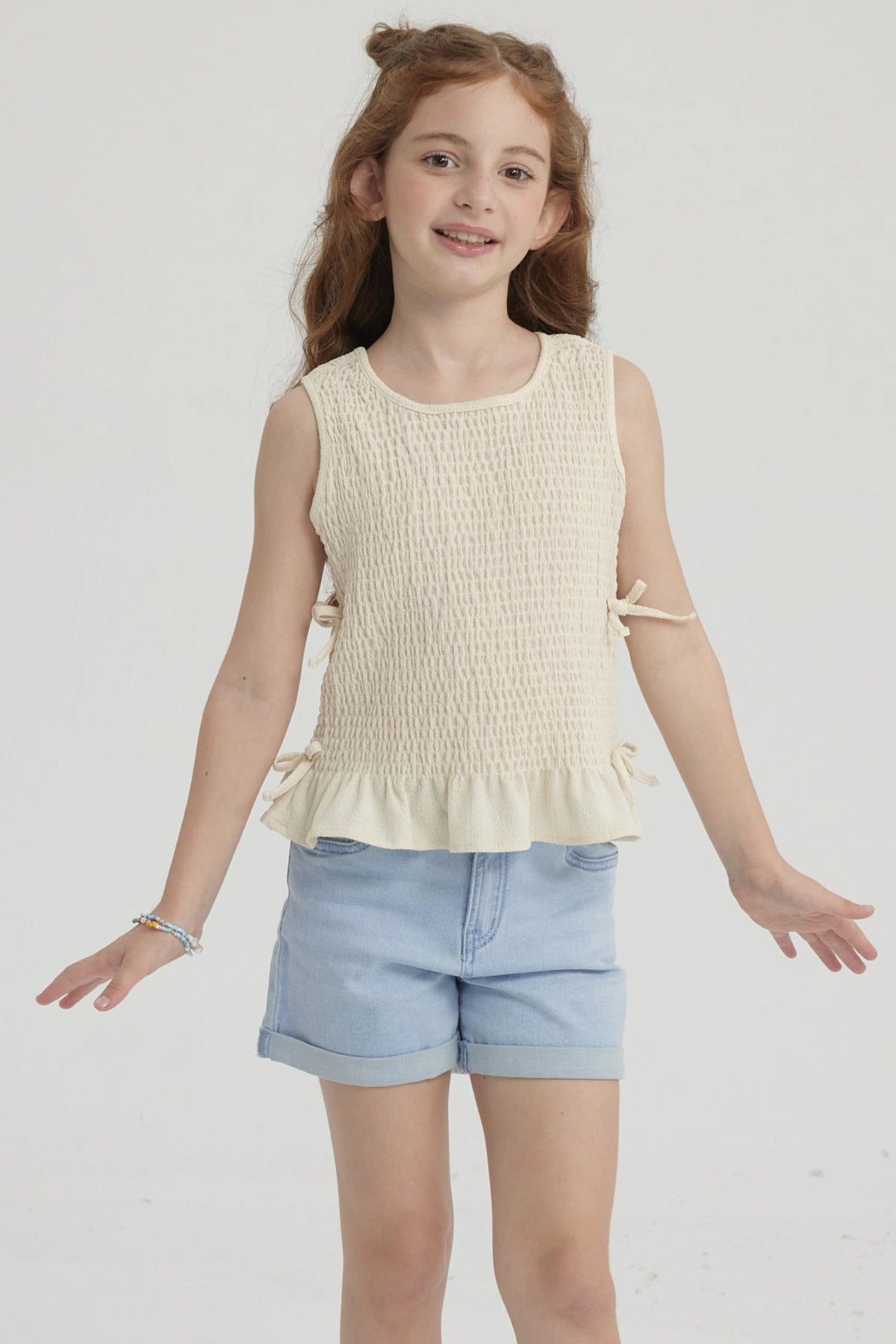 Blusa Niña Panal Asimétrica Beige