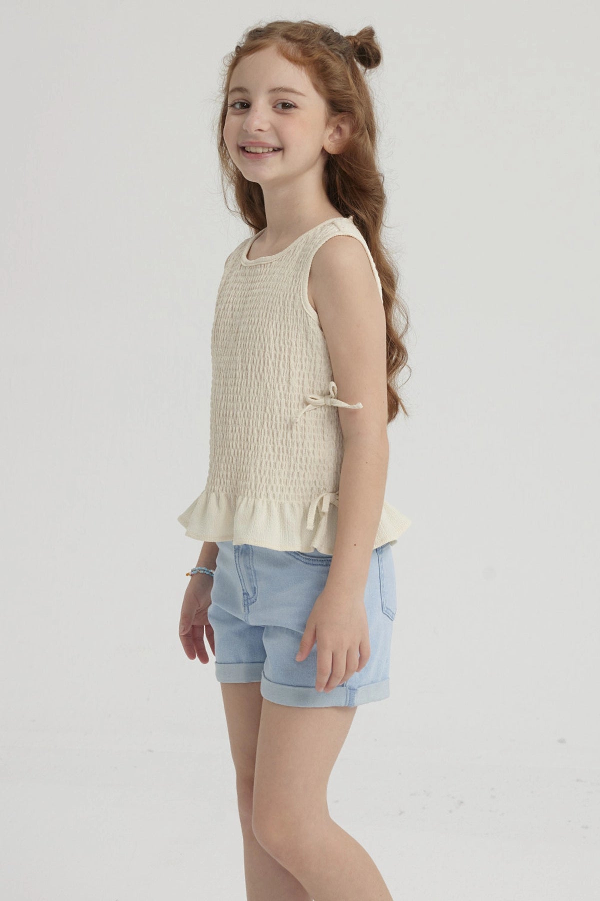 Blusa Niña Panal Asimétrica Beige