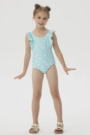 Traje de Baño Niña Con Vuelos Delantero Aqua