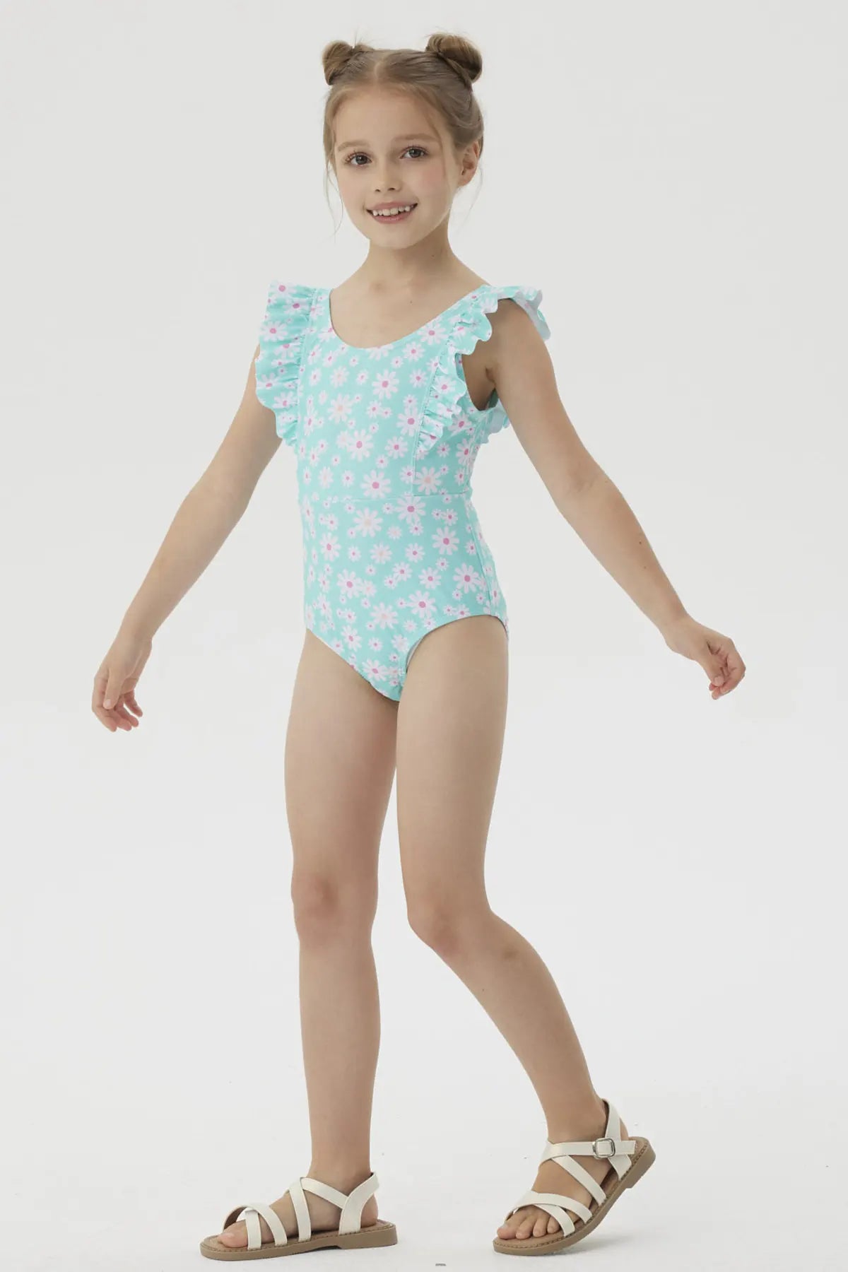 Traje de Baño Niña Con Vuelos Delantero Aqua