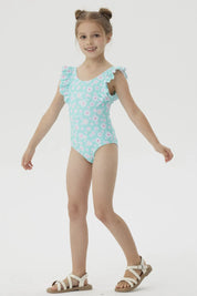 Traje de Baño Niña Con Vuelos Delantero Aqua