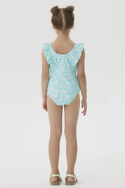 Traje de Baño Niña Con Vuelos Delantero Aqua