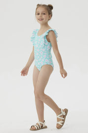 Traje de Baño Niña Con Vuelos Delantero Aqua
