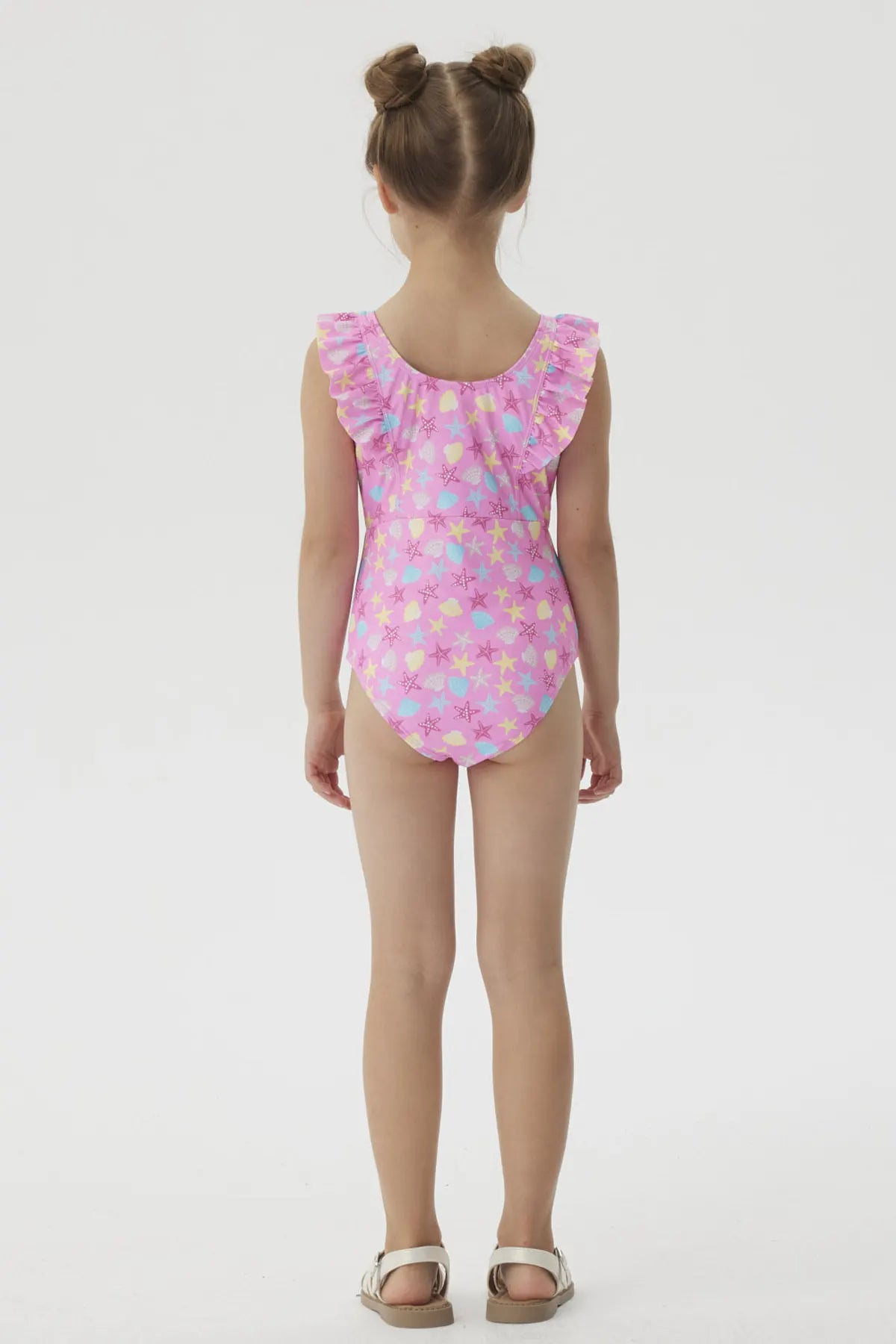 Traje de Baño Niña Con Vuelos Delantero Fucsia