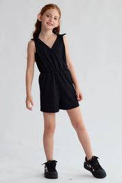 Enterito negro niña con nudos en los hombros y diseño sin mangas