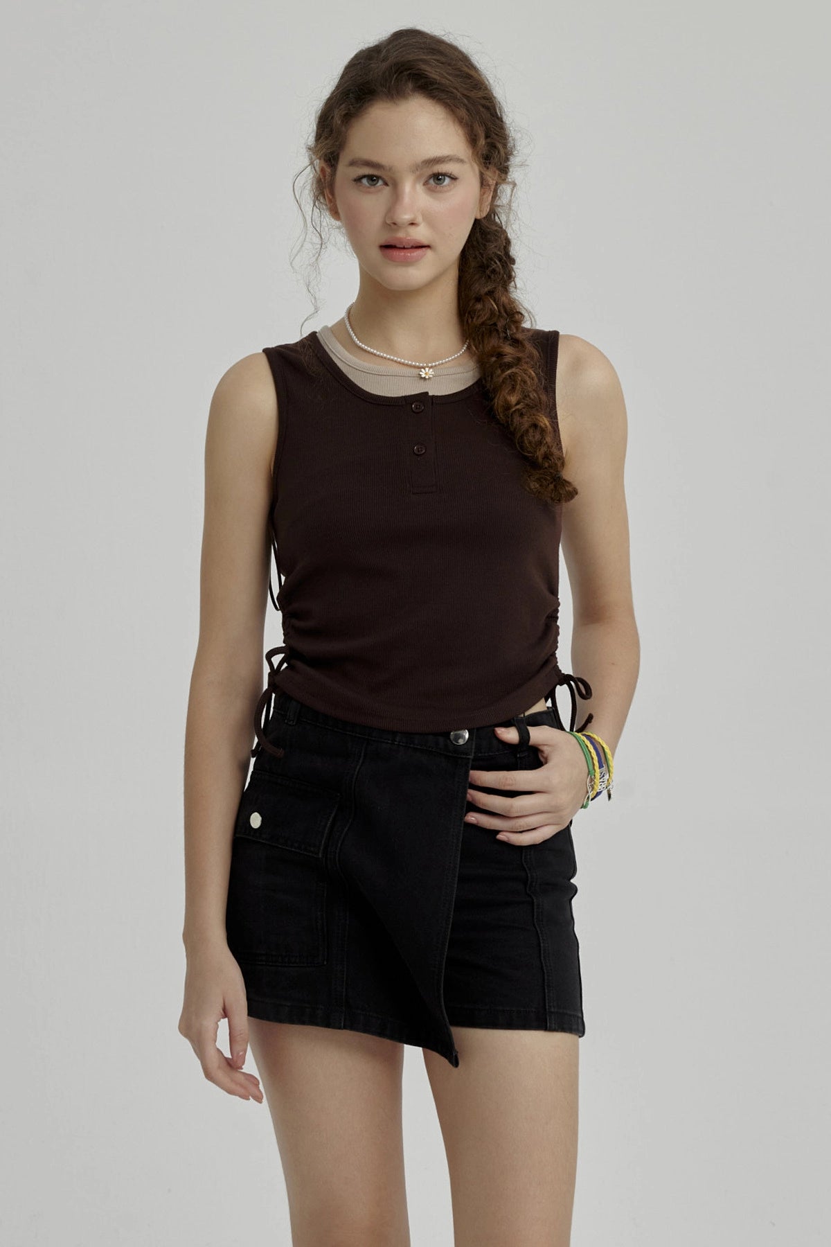 Peto Niña Cuello Doble Y Print Café