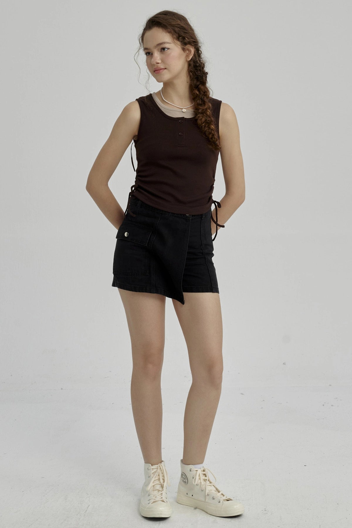 Peto Niña Cuello Doble Y Print Café