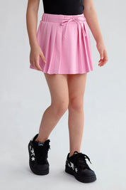 Falda Niña Tableada Con Lazo Rosado