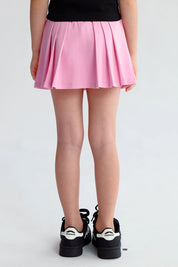 Falda Niña Tableada Con Lazo Rosado