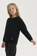 Sweater negro de niña en chenille con diseño liso y tejido texturizado ajustado al cuerpo