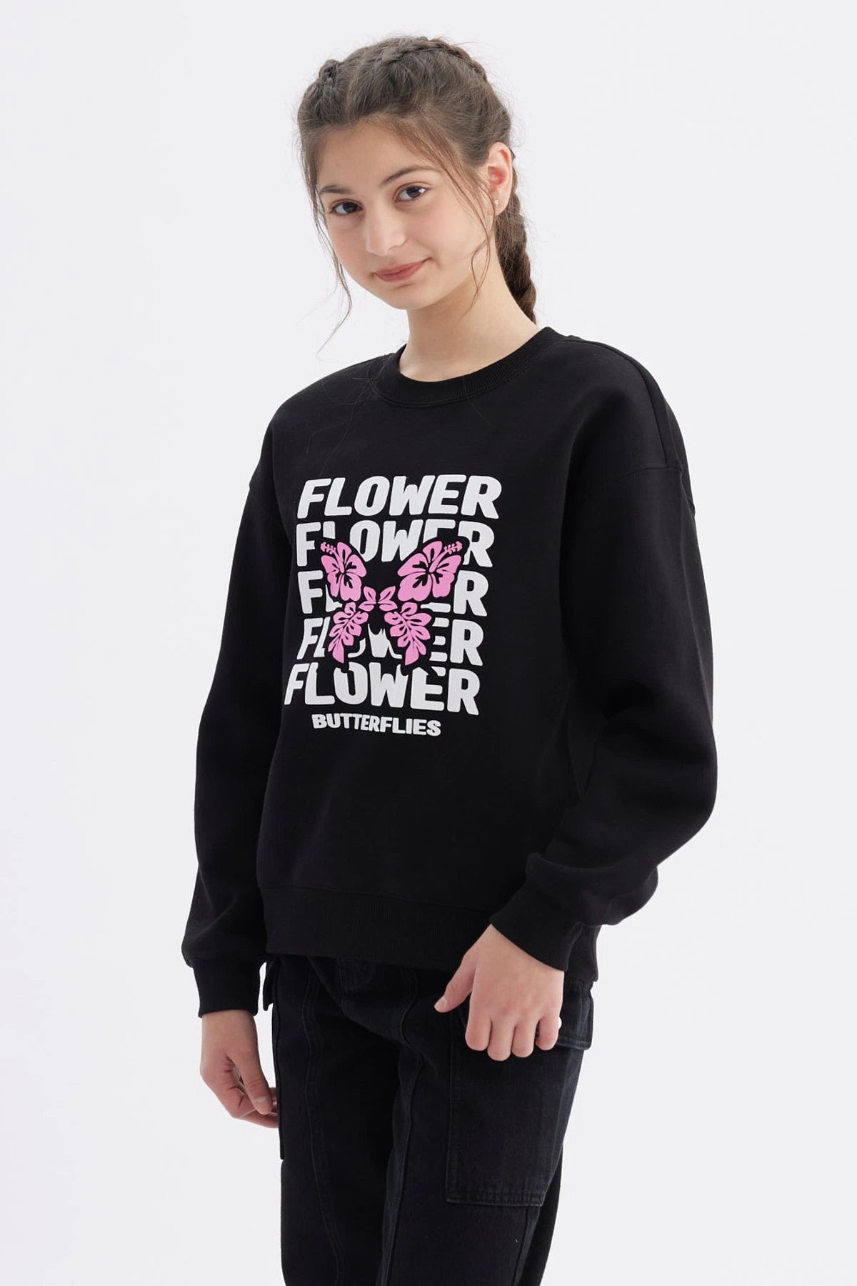 Polerón Niña Básico Print Negro