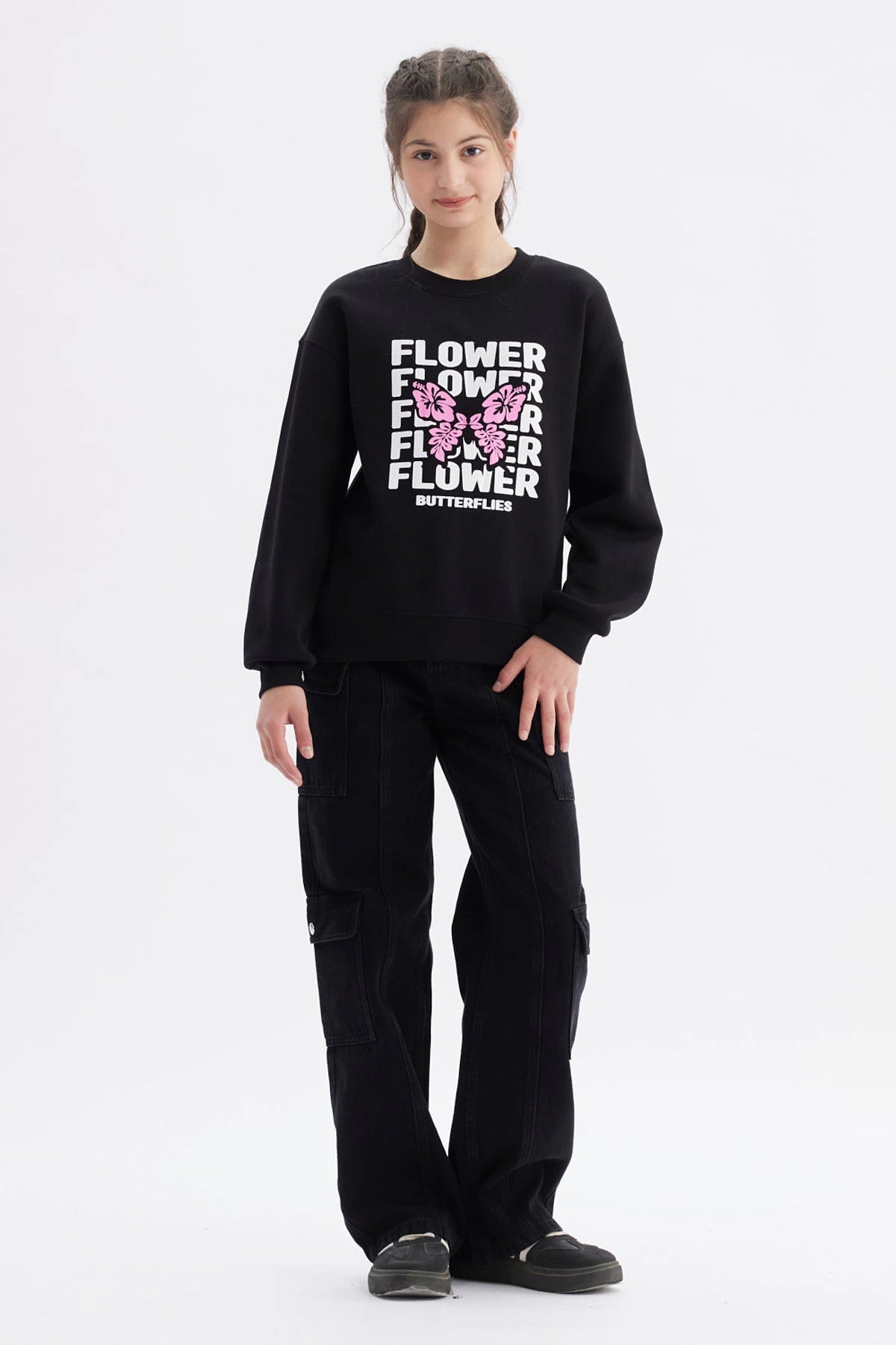 Polerón Niña Básico Print Negro