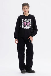 Polerón Niña Básico Print Negro