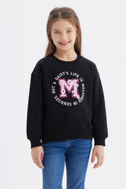 Polerón Niña Básico Print Negro