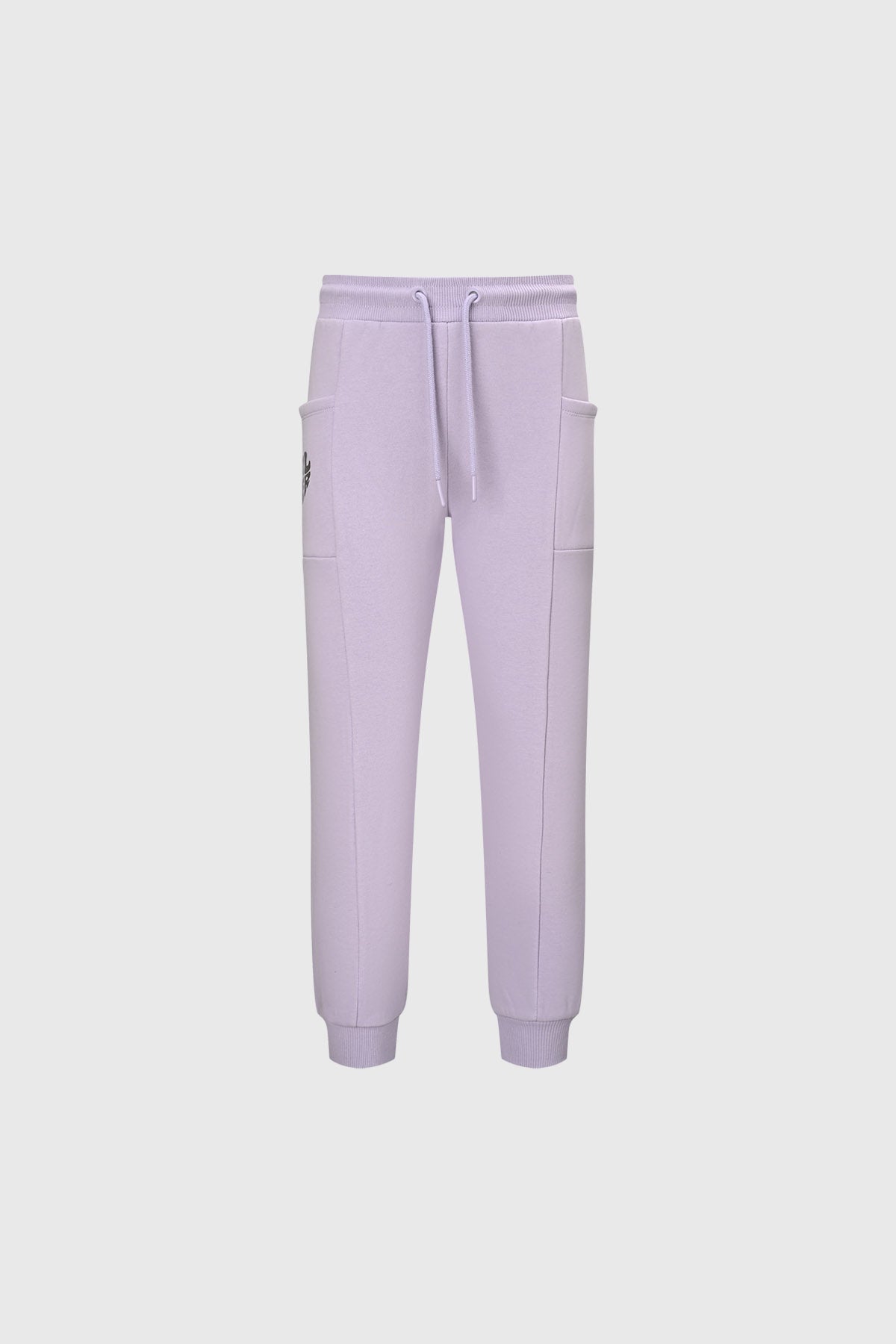 Pantalones buzo niña lila y gris con bolsillos laterales sin estampa diseño cómodo y relajado ideales para jugar