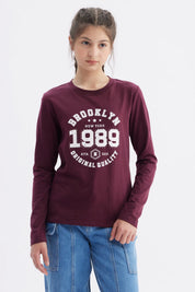 Polera Niña Básica Teen Burdeo