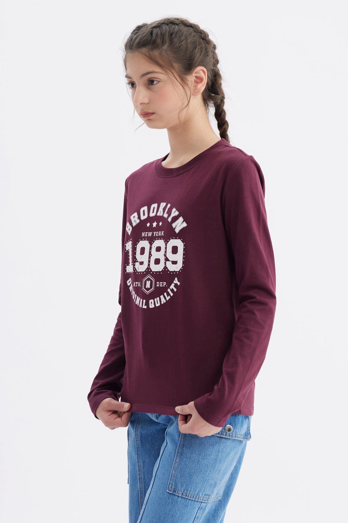 Polera Niña Básica Teen Burdeo