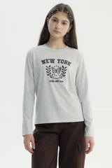Polera Niña Básica Teen Gris Melange
