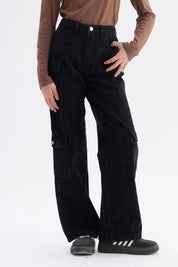 Jeans Niña Cargo Con Dos Bolsillos Negro
