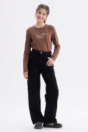 Jeans Niña Cargo Con Dos Bolsillos Negro