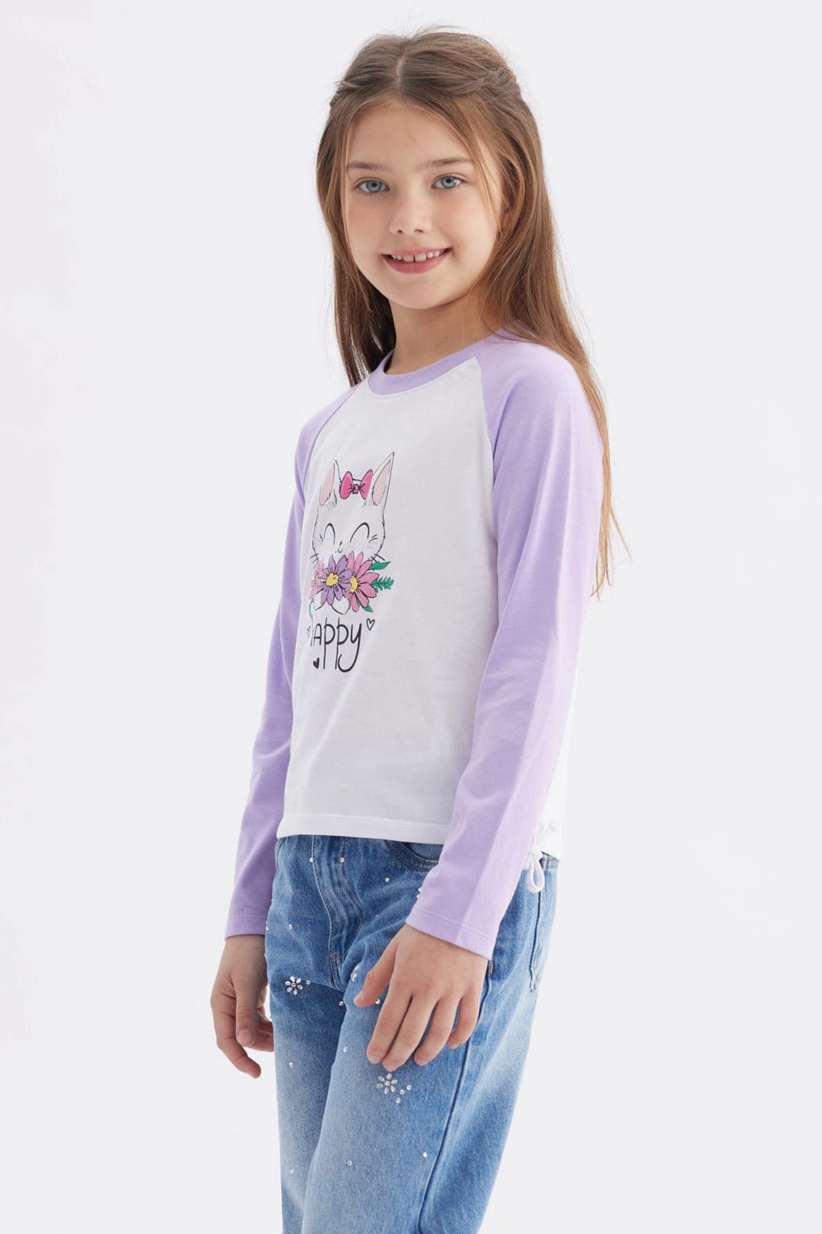 Polera Niña Recogido Costado Lila