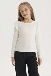 Polera Niña Teen Con Vuelos Crudo