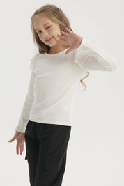 Polera Niña Teen Con Vuelos Crudo