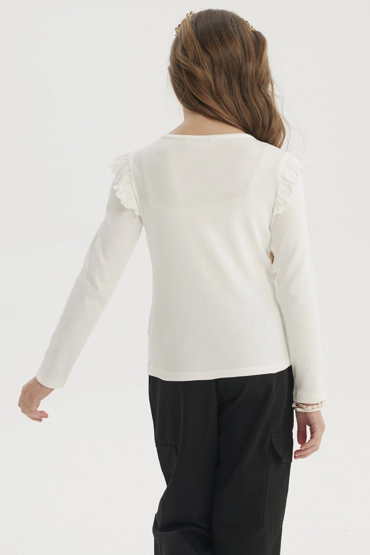 Polera Niña Teen Con Vuelos Crudo