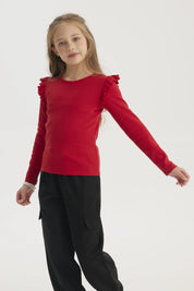 Polera Niña Teen Con Vuelos Rojo