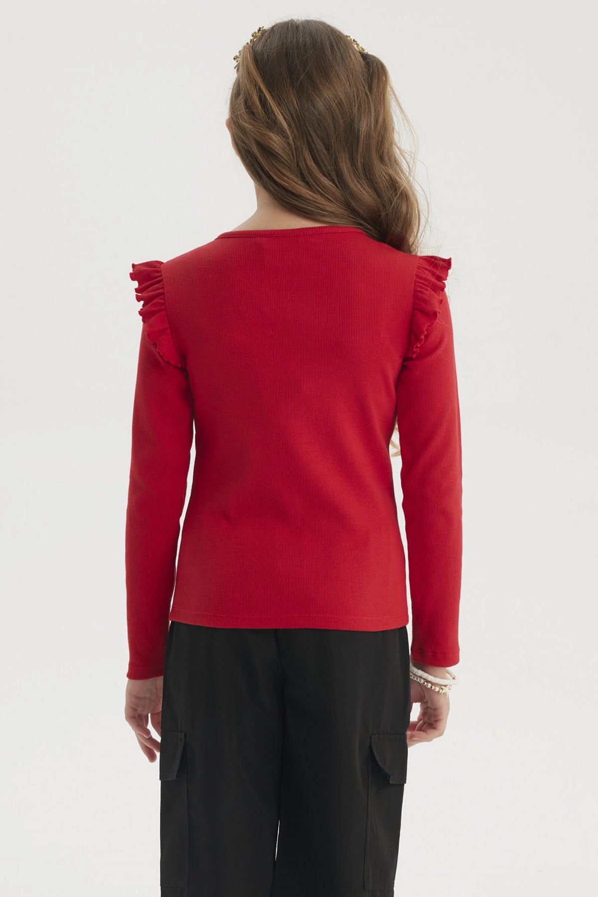 Polera Niña Teen Con Vuelos Rojo