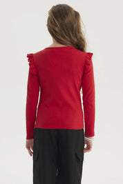 Polera Niña Teen Con Vuelos Rojo