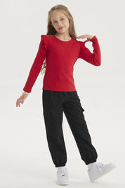 Polera Niña Teen Con Vuelos Rojo