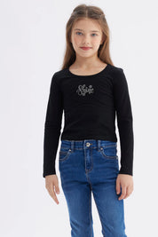 Polera Niña Teen Print Negro