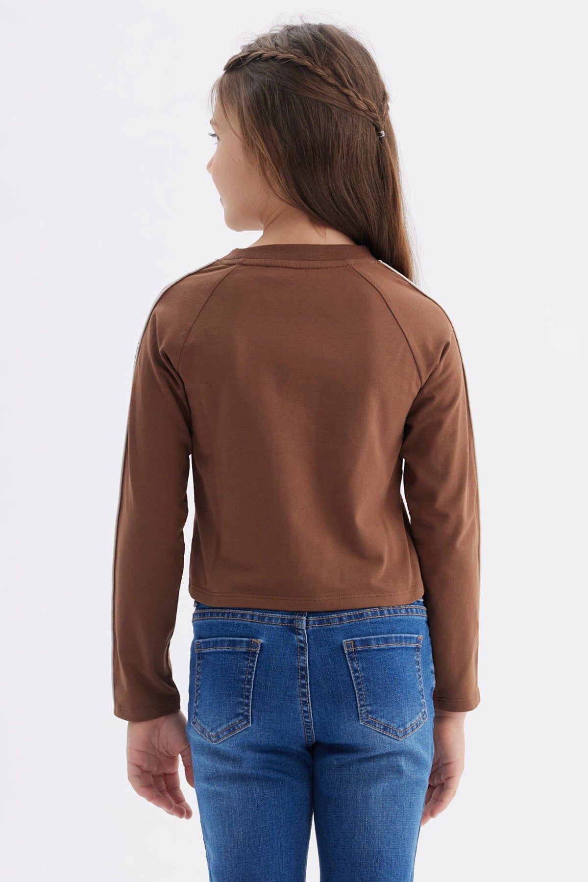 Polera Niña Piping Y Print Café