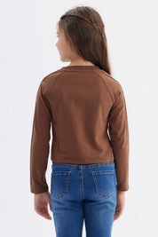 Polera Niña Piping Y Print Café