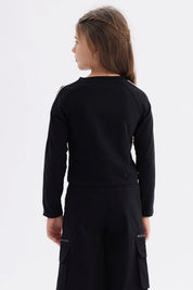 Polera Niña Piping Y Print Negro