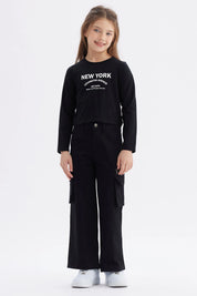 Polera Niña Piping Y Print Negro