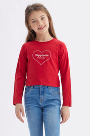 Polera Niña Piping Y Print Rojo