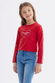 Polera Niña Piping Y Print Rojo