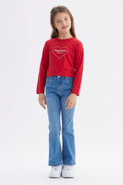 Polera Niña Piping Y Print Rojo