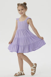 Vestido Niña Textura y Vuelos Lila